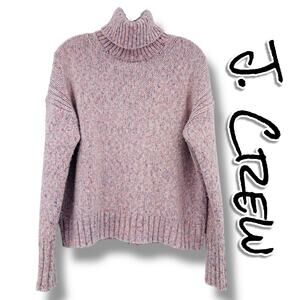 J Crew Pink Marled Speckled Wool Turtleneck Cropped Sweater Womens Size Med